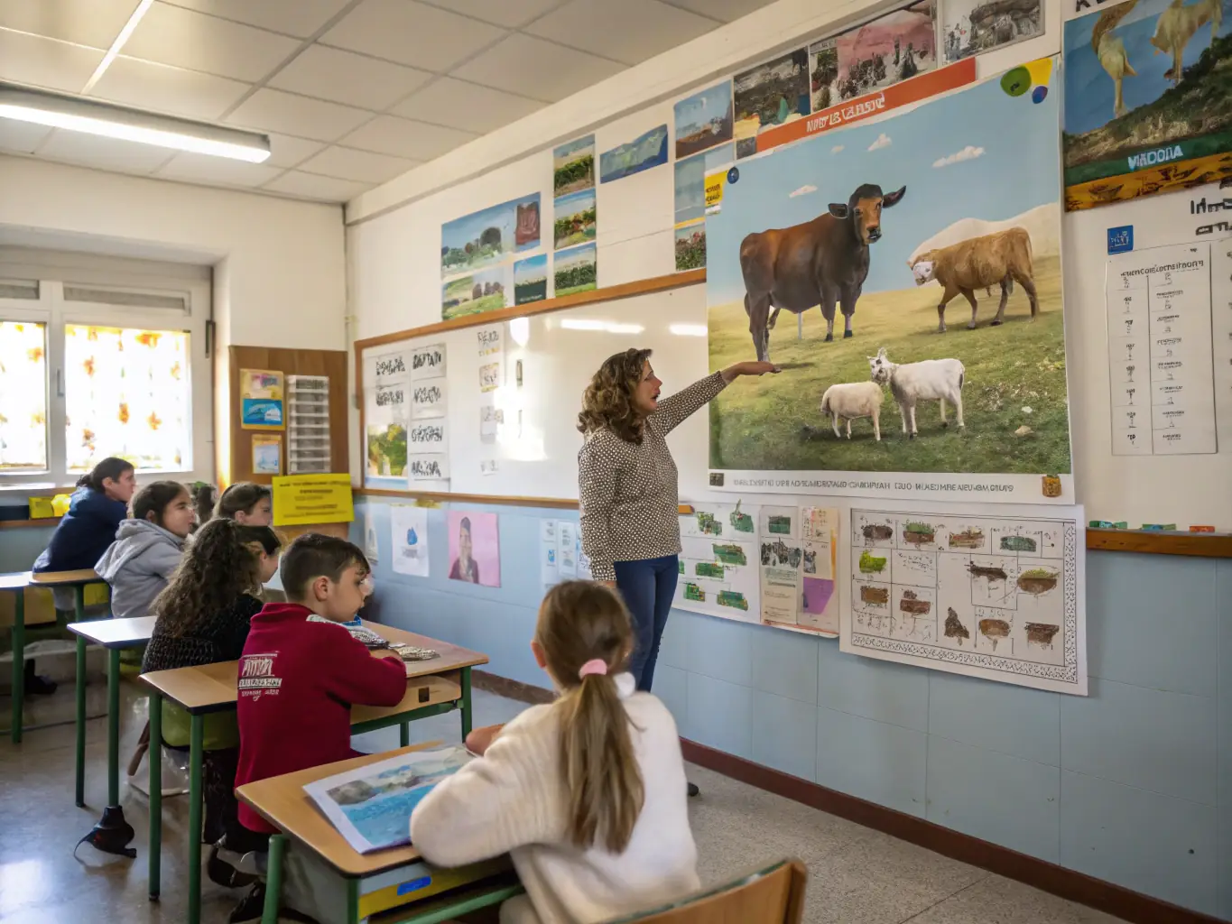 A classroom setting with students engaged in learning, representing the education sector. The atmosphere is collaborative and inspiring.